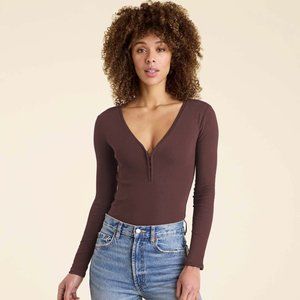 nuuds Hook & Eye Brown Coffee Bodysuit Size XS